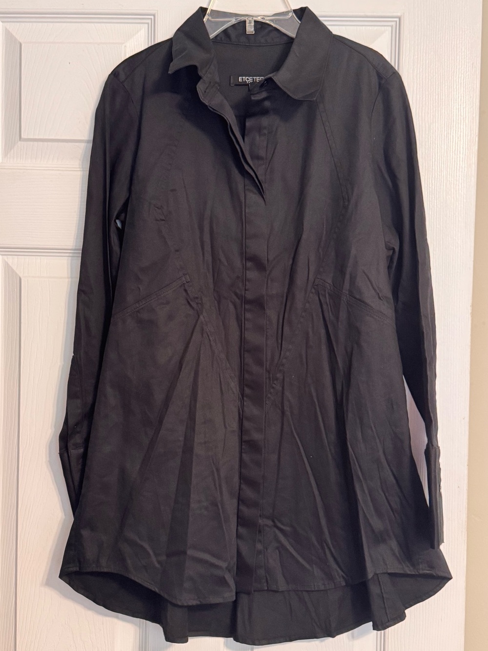Etcetera Black Tailored Button Down Long Sleeve Collared Tunic Shirt Dress Sz 4